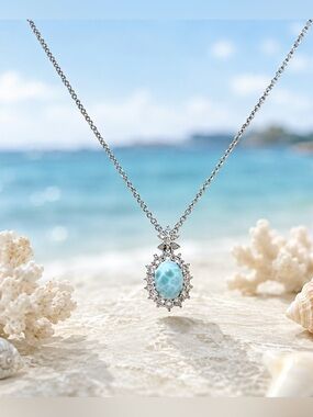High Quality Natural Larimar Pendant Necklace Turtleback Pattern